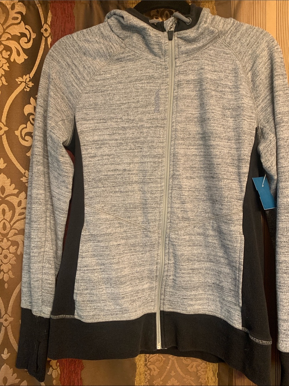 Reebok Heather Gray and Black Zip-Up Hoodie